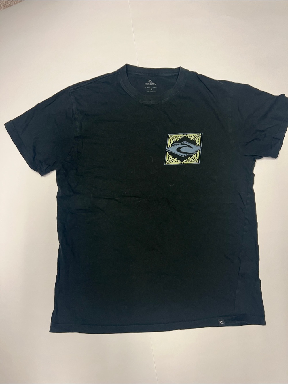 Rip Curl Black Short Sleeve Tee with Green Logo Patch